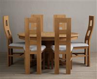 Extending Hertford 100cm - 130cm Solid Oak Pedestal Dining Table with 6 Light Grey Natural Chairs