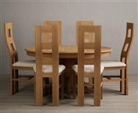 Extending Hertford 100cm - 130cm Solid Oak Pedestal Dining Table with 6 Light Grey Natural Chairs