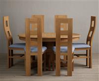 Extending Hertford 100cm - 130cm Solid Oak Pedestal Dining Table with 6 Brown Natural Chairs