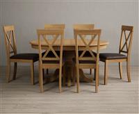 Extending Hertford 100cm - 130cm Solid Oak Pedestal Dining Table with 6 Oak Hertford Chairs