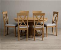 Extending Hertford 100cm - 130cm Solid Oak Pedestal Dining Table with 6 Blue Hertford Chairs