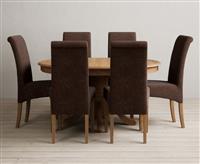 Extending Hertford 100cm - 130cm Solid Oak Pedestal Dining Table with 4 Brown Scroll Back Chairs