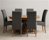 Extending Hertford 100cm - 130cm Solid Oak Pedestal Dining Table with 6 Grey Scroll Back Chairs