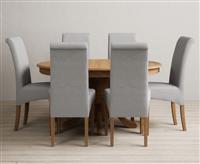 Extending Hertford 100cm - 130cm Solid Oak Pedestal Dining Table with 6 Charcoal Grey Scroll Back Chairs
