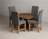Extending Hertford 100cm - 130cm Rustic Oak Pedestal Dining Table with 6 Blue Scroll Back Chairs