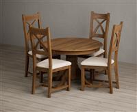 Extending Hertford 100cm - 130cm Rustic Oak Pedestal Dining Table with 4 Brown Rustic Solid Oak Chairs