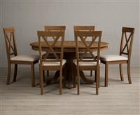 Extending Hertford 100cm - 130cm Rustic Oak Pedestal Dining Table with 6 Blue Hertford Chairs