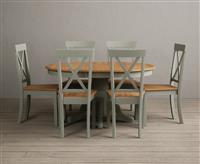 Extending Hertford 100cm - 130cm Oak and Soft Green Painted Pedestal Dining Table with 4 Oak Hertford Chairs