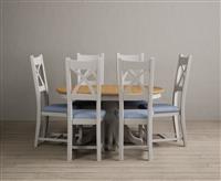 Extending Hertford 100cm - 130cm Oak and Soft White Painted Pedestal Dining Table with 4 Charcoal Grey Painted Chairs