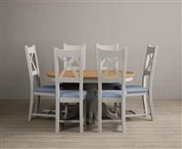 Extending Hertford 100cm - 130cm Oak and Soft White Painted Pedestal Dining Table with 4 Oak Painted Chairs