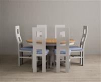 Extending Hertford 100cm - 130cm Oak and Soft White Painted Pedestal Dining Table with 6 Linen Painted Chairs