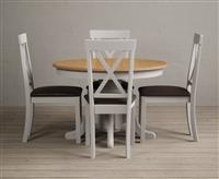 Extending Hertford 100cm - 130cm Oak and Soft White Painted Pedestal Dining Table with 4 Linen Hertford Chairs