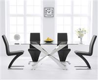 Canova 160cm Glass Dining Table with 4 Grey Aldo Chairs