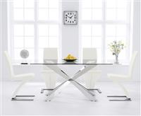 Canova 160cm Glass Dining Table with 4 White Aldo Chairs