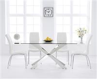 Canova 160cm Glass Dining Table with 4 Cream Enzo Chairs