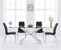 Canova 160cm Glass Dining Table with 4 Black Marco Chairs