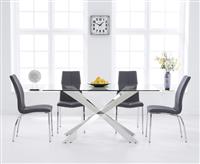Canova 160cm Glass Dining Table with 4 Grey Marco Chairs