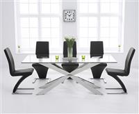 Canova 200cm Glass Dining Table With 6 Grey Aldo Chairs