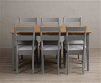 Kendal 150cm Solid Oak and Light Grey Painted Dining Table with 8 Brown Kendal Chairs