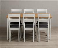 Kendal 150cm Solid Oak and Signal White Painted Dining Table with 8 Charcoal Grey Kendal Chairs