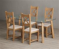 Lakelyn 180cm Solid Oak and Glass Dining Table with 6 Light Grey Natural Solid Oak Chairs