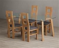 Lakelyn 180cm Solid Oak and Glass Dining Table with 6 Light Grey Natural Chairs