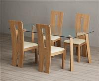 Lakelyn 180cm Solid Oak and Glass Dining Table with 6 Cream Lucca Chairs
