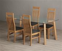 Lakelyn 180cm Solid Oak and Glass Dining Table with 6 Brown Chairs