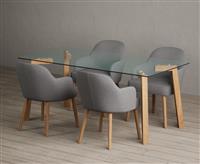 Lakelyn 180cm Solid Oak and Glass Dining Table with 6 Light Grey Oliver Chairs