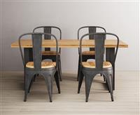 Loft Solid Oak 190cm Dining Table With 4 Oak and Metal Chairs