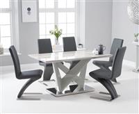 Marcella 150cm Marble Effect High Gloss Light Grey Dining Table with 4 Grey Aldo Chairs