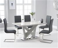 Marcella 150cm Marble Effect High Gloss Light Grey Dining Table with 6 Black Austin Chairs