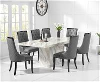 Marino 220cm Marble Dining Table with 8 Grey Francesca Chairs