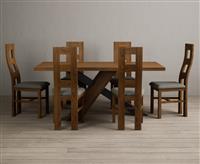 Michigan 180cm Rustic Oak and Metal Black Leg Industrial Dining Table with 6 Black Rustic Solid Oak Chairs