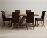 Michigan 180cm Solid Oak and Metal Industrial Dining Table with 6 Charcoal Grey Scroll Back Chairs