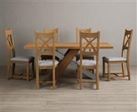 Michigan 180cm Solid Oak and Metal Industrial Dining Table with 6 Charcoal Grey Natural Solid Oak Chairs