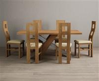 Michigan 180cm Solid Oak and Metal Industrial Dining Table with 6 Chairs