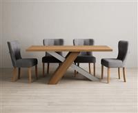 Michigan 180cm Solid Oak and Metal Industrial Dining Table with 6 Grey Keswick Chairs