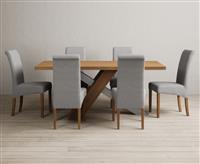 Michigan 180cm Solid Oak and Metal Industrial Dining Table with 6 Charcoal Grey Scroll Back Chairs