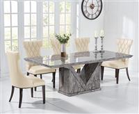 Milan 180cm Grey Marble Dining Table with 8 Cream Sophia Chairs