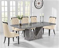 Milan 220cm Grey Marble Dining Table with 6 Cream Francesca Chairs