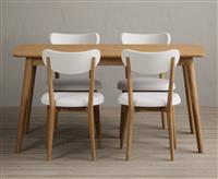 Nordic 150cm Solid Oak Dining Table with 6 White Nordic Chairs