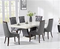 Novara 170cm White and Black Pedestal Marble Dining Table with 4 Grey Francesca Chairs