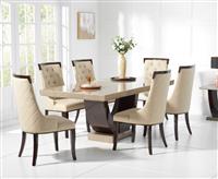 Novara 170cm Brown Pedestal Marble Dining Table with 4 Cream Francesca Chairs