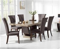 Novara 170cm Brown Pedestal Marble Dining Table with 4 Cream Lorient Chairs