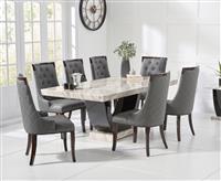 Novara 200cm Cream and Black Pedestal Marble Dining Table with 8 Grey Francesca Chairs