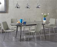 Olivia Extending Dark Grey High Gloss Dining Table With 6 Grey Astrid Fabric Chairs