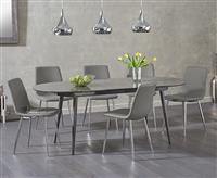 Olivia Extending Dark Grey High Gloss Dining Table With 6 Grey Astrid Faux Leather Chairs