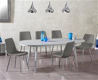 Olivia Extending Light Grey High Gloss Dining Table With 8 Grey Astrid Faux Leather Chairs