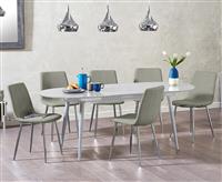 Olivia Extending Light Grey High Gloss Dining Table With 4 Grey Astrid Fabric Chairs